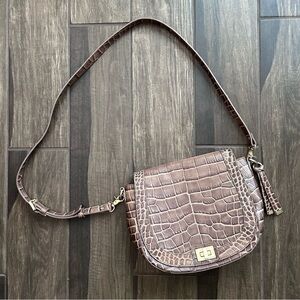 Brahmin Sonny Crocodile Croc Embossed Leather Crossbody Purse in Brown Tan